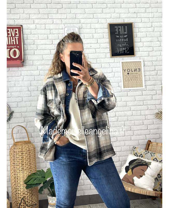 Chemise à carreaux brune et beige