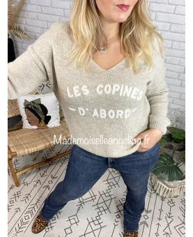 pull les copines d'abord beige made in italy