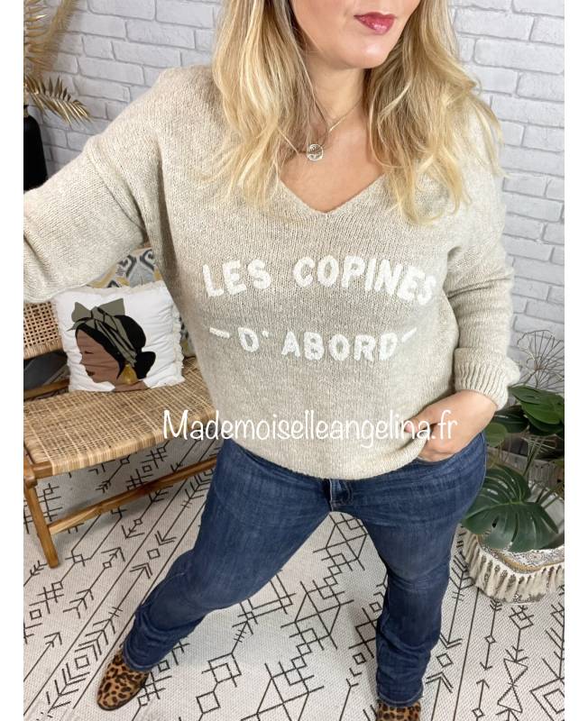 pull les copines d'abord beige made in italy