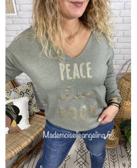 pull col v PEACE LOVE ROCK made in italy