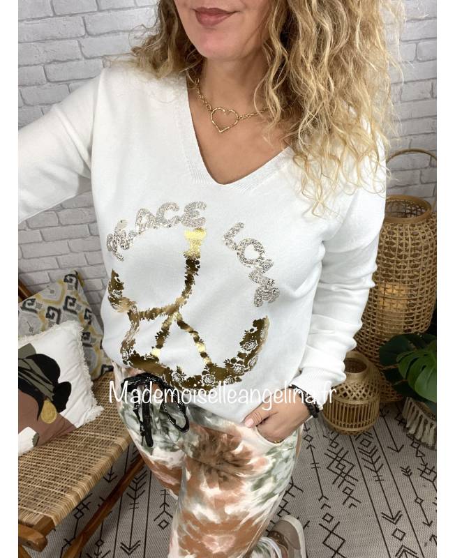 PULL PEACE AND LOVE MOTIF DORÉ, MADE IN ITALY. EXPÉDITION EN 48H.