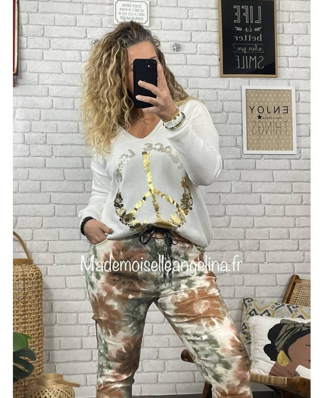 PULL PEACE AND LOVE MOTIF DORÉ, MADE IN ITALY. EXPÉDITION EN 48H.