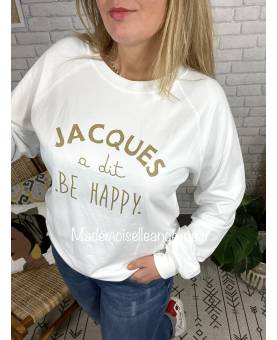 pull sweat blanc jacques à dit be happy doré made in italy