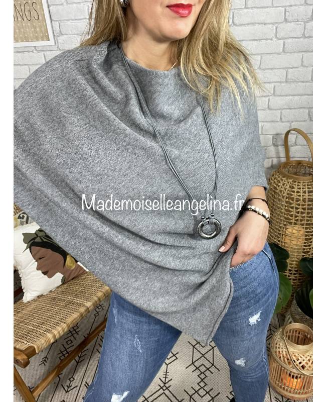 poncho gris epais made in italy