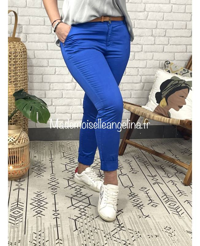 pantalon chino bleu électrique coupe classique made in italy