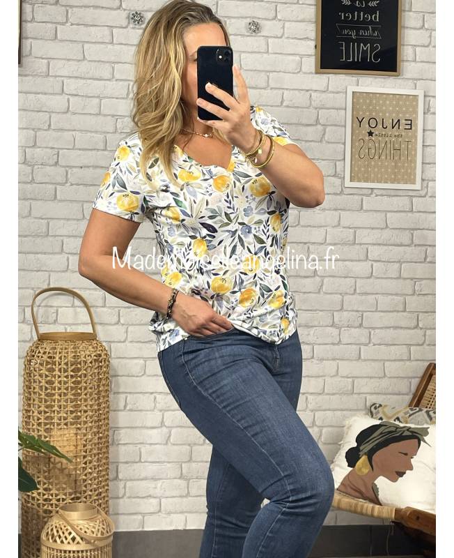 T-shirt Vintage Oversize Imprimé Citron - Coton 100% - Noir - Unisexe été