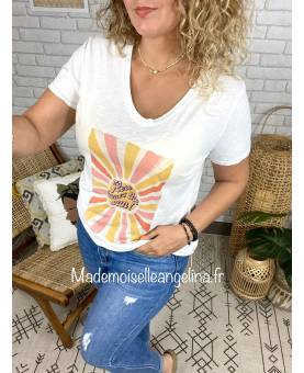 tee shirt here comes the sun ! blanc seventies made in italy