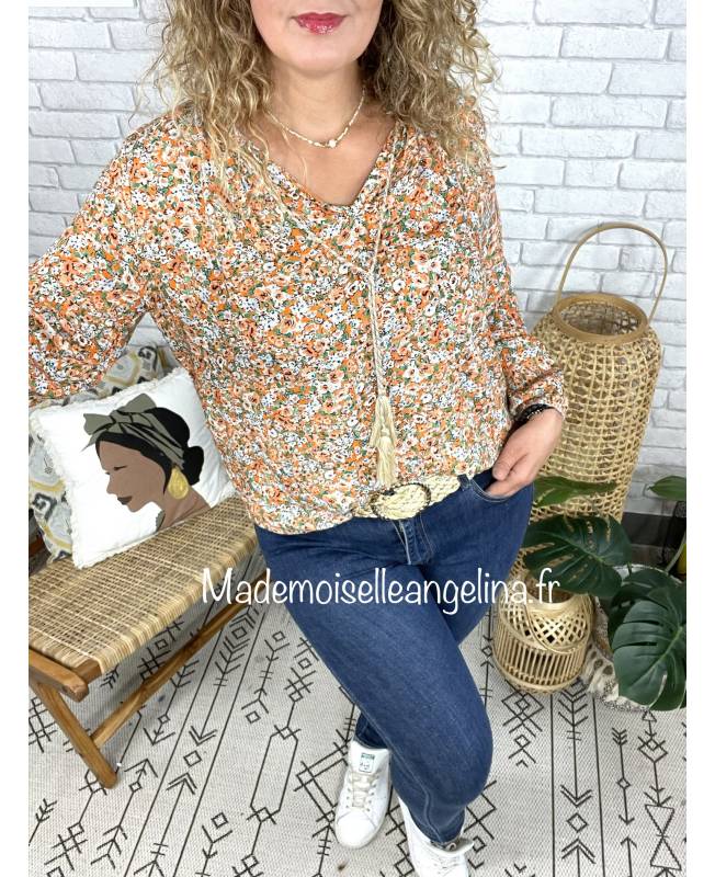 Blouse en voile coupe boule imprimé feuilles - Vert anis