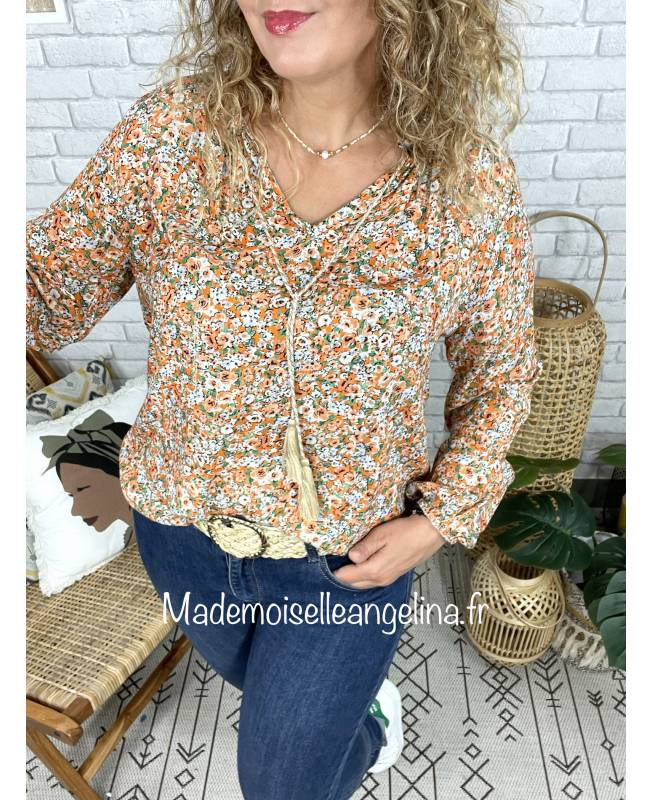 blouse ample made in italy orange verte cordon oversize