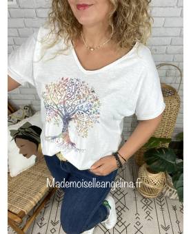 tee shirt oversize arbre de vie pastel strass made in italy