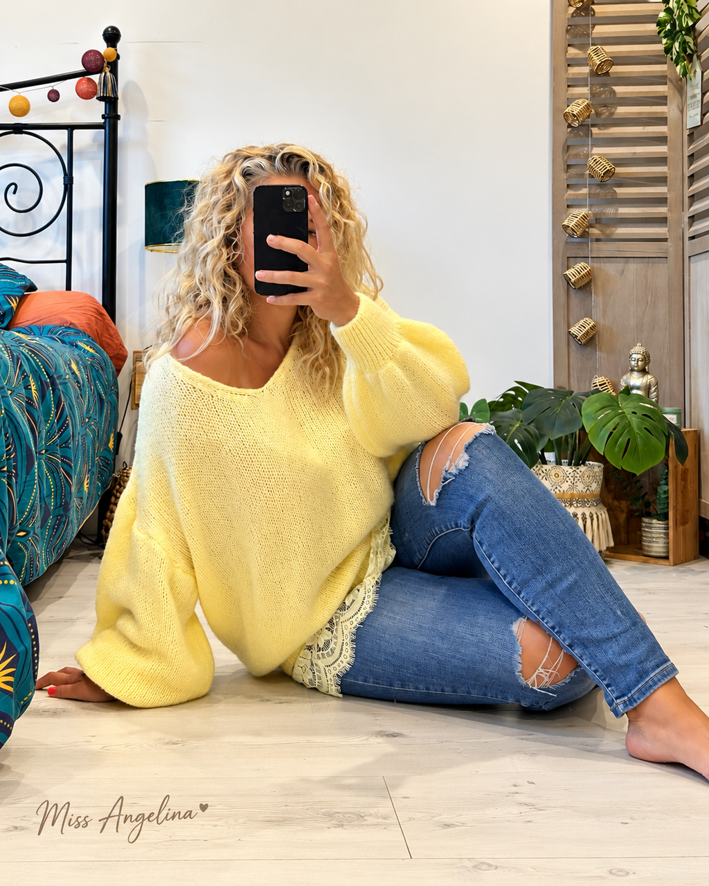 Pull long bas dentelle - Ophelia - jaune