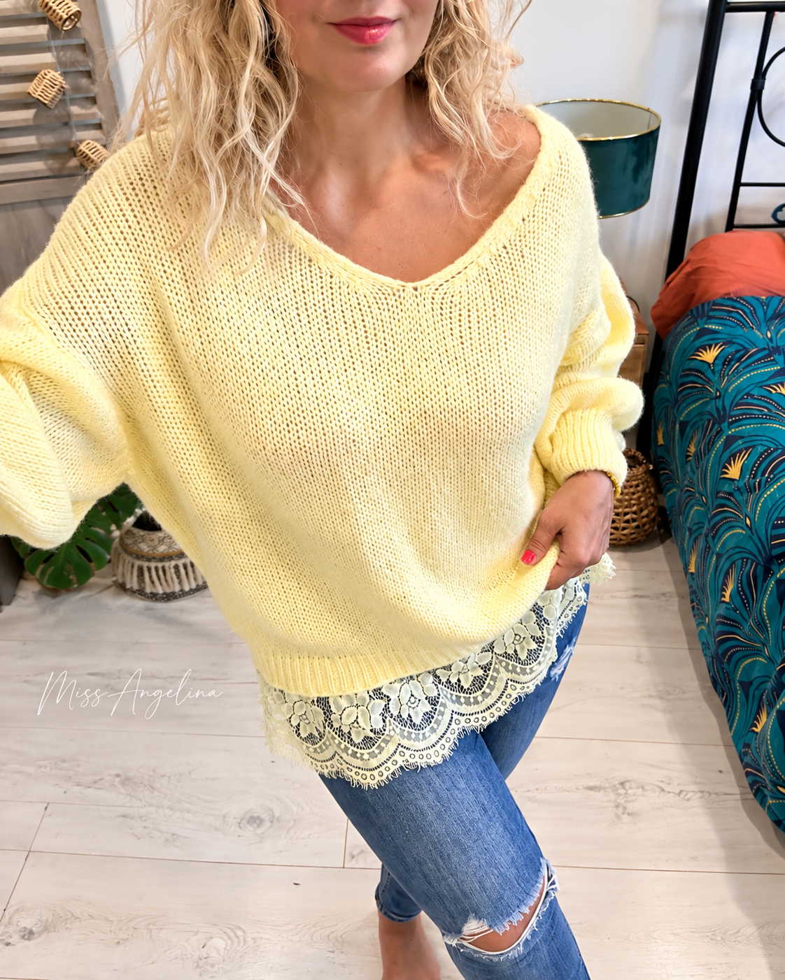 Pull long bas dentelle - Ophelia - jaune