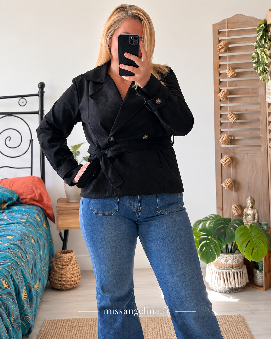 TRENCH COURT EN SUEDINE - NOIR
