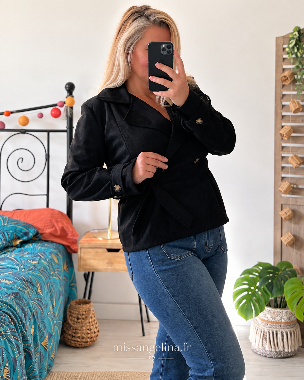 TRENCH COURT EN SUEDINE - NOIR