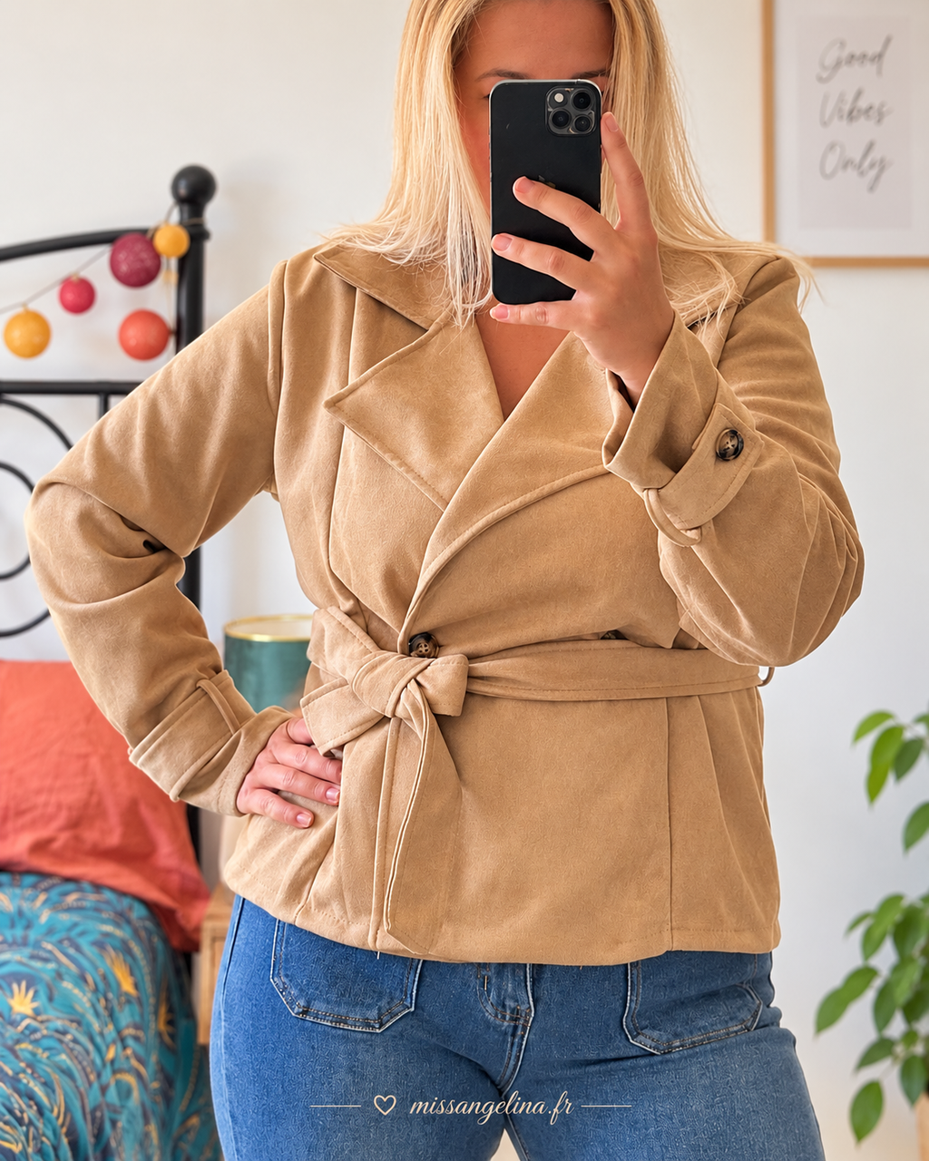 TRENCH COURT EN SUEDINE - BEIGE