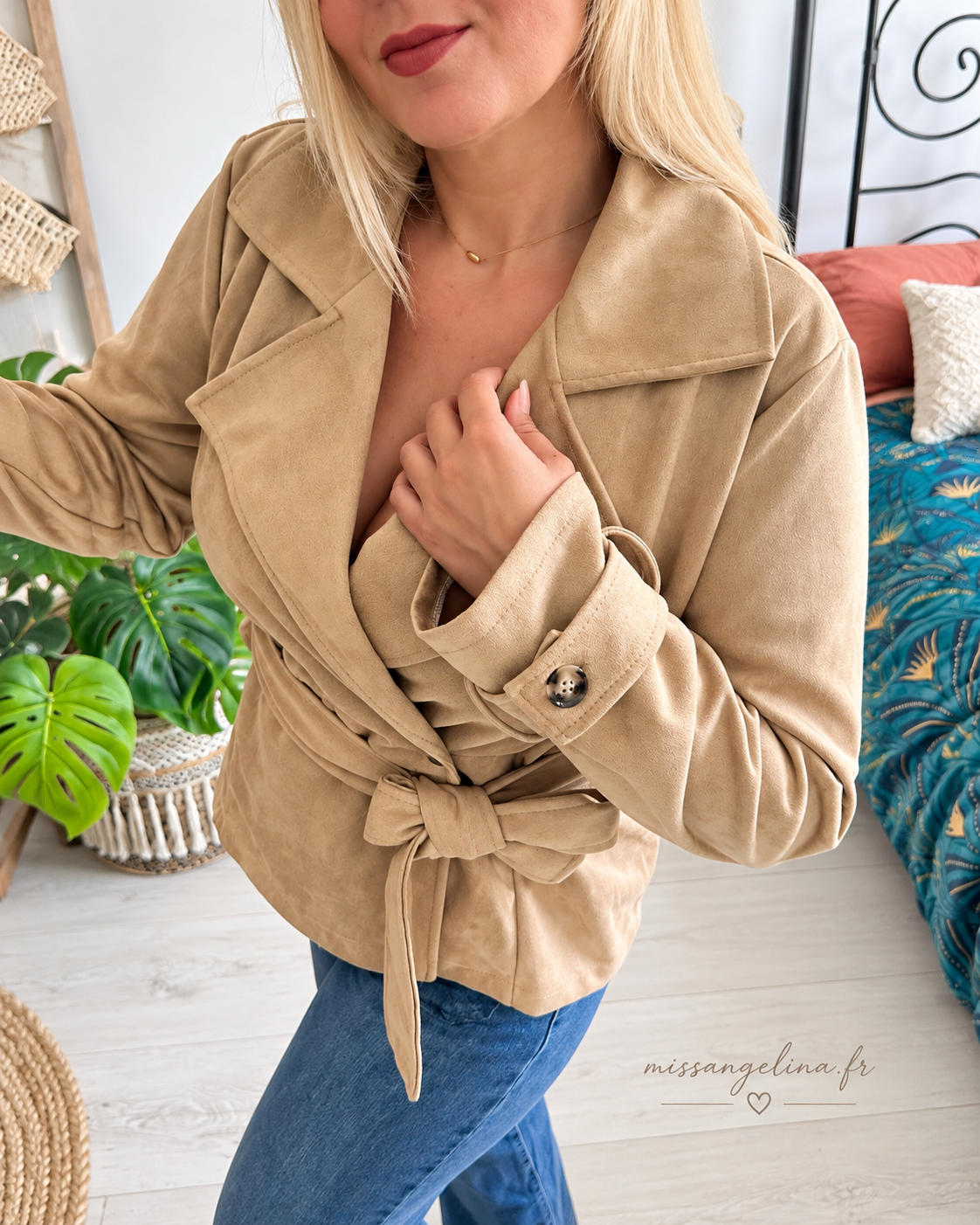 TRENCH COURT EN SUEDINE - BEIGE