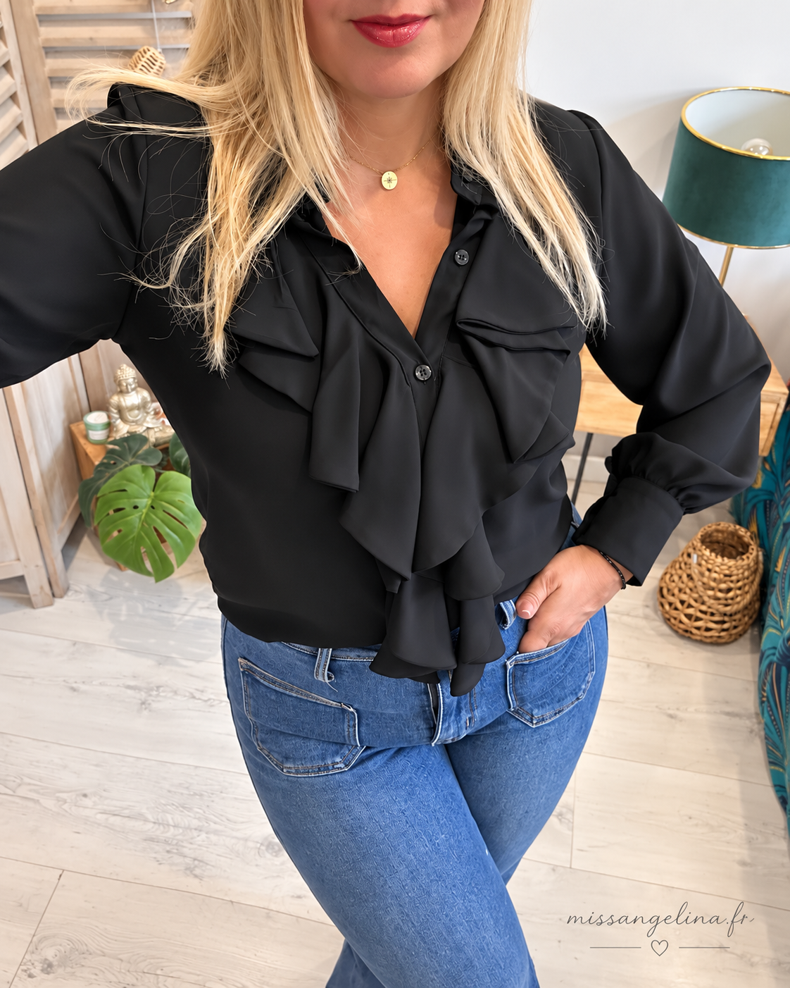 Chemise noire à volants – Taille unique