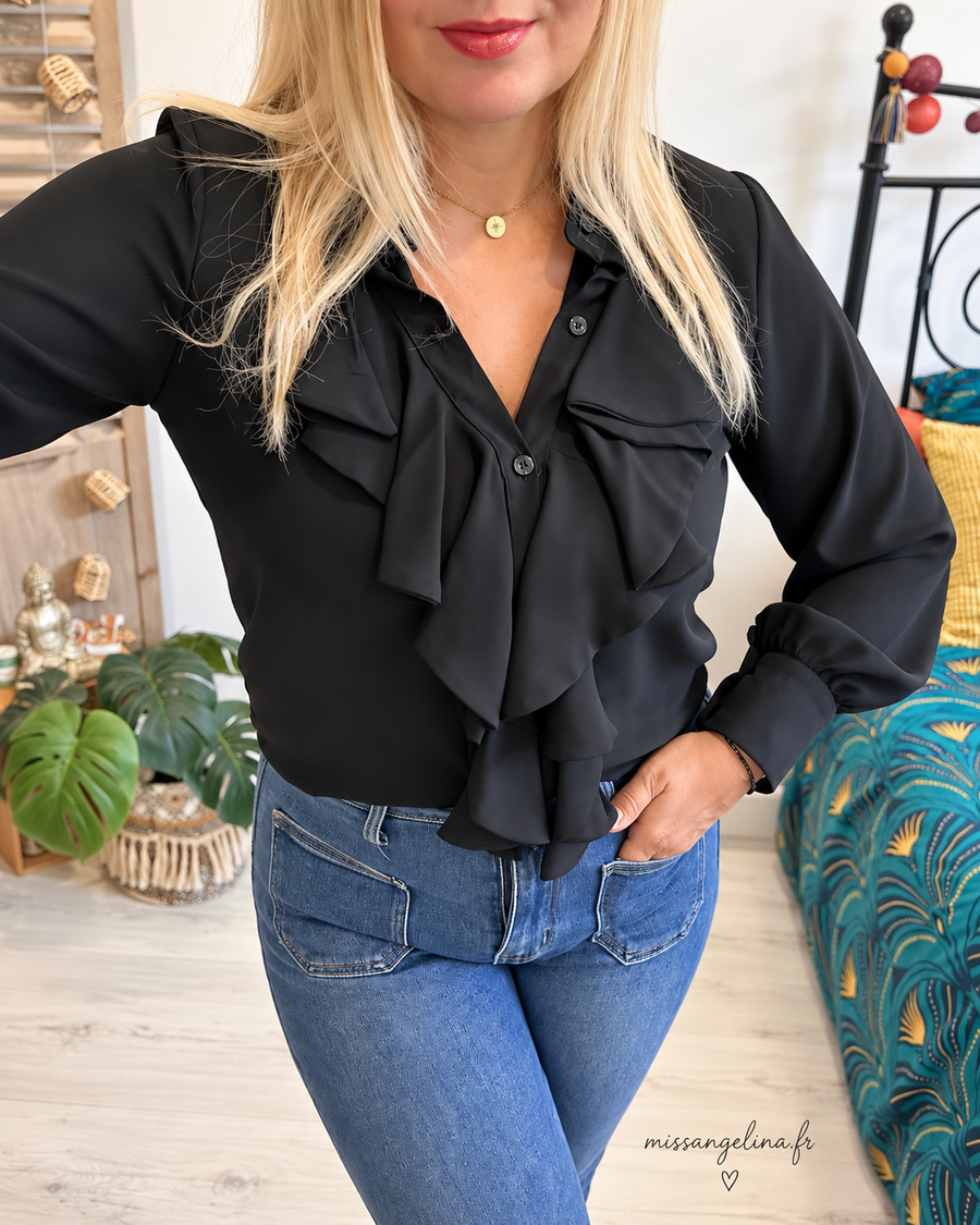 Chemise noire à volants – Taille unique