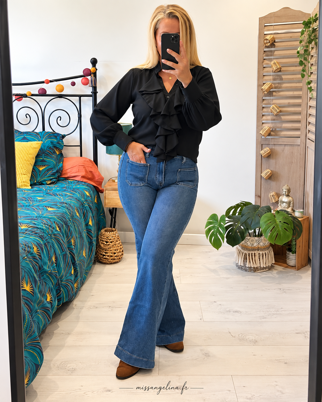Chemise noire à volants – Taille unique