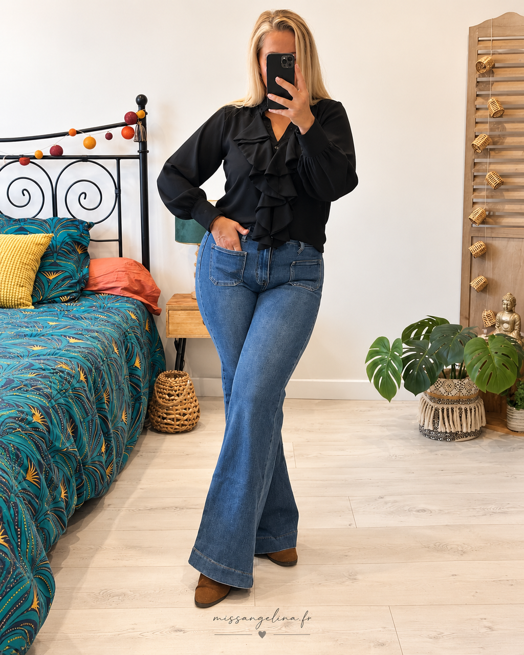 Chemise noire à volants – Taille unique