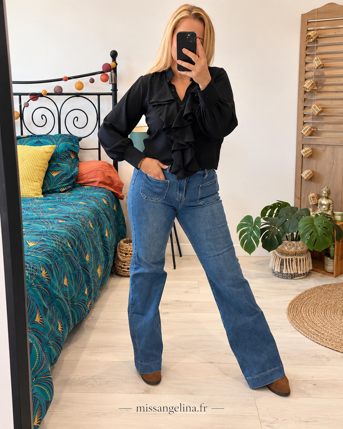 Chemise noire à volants – Taille unique