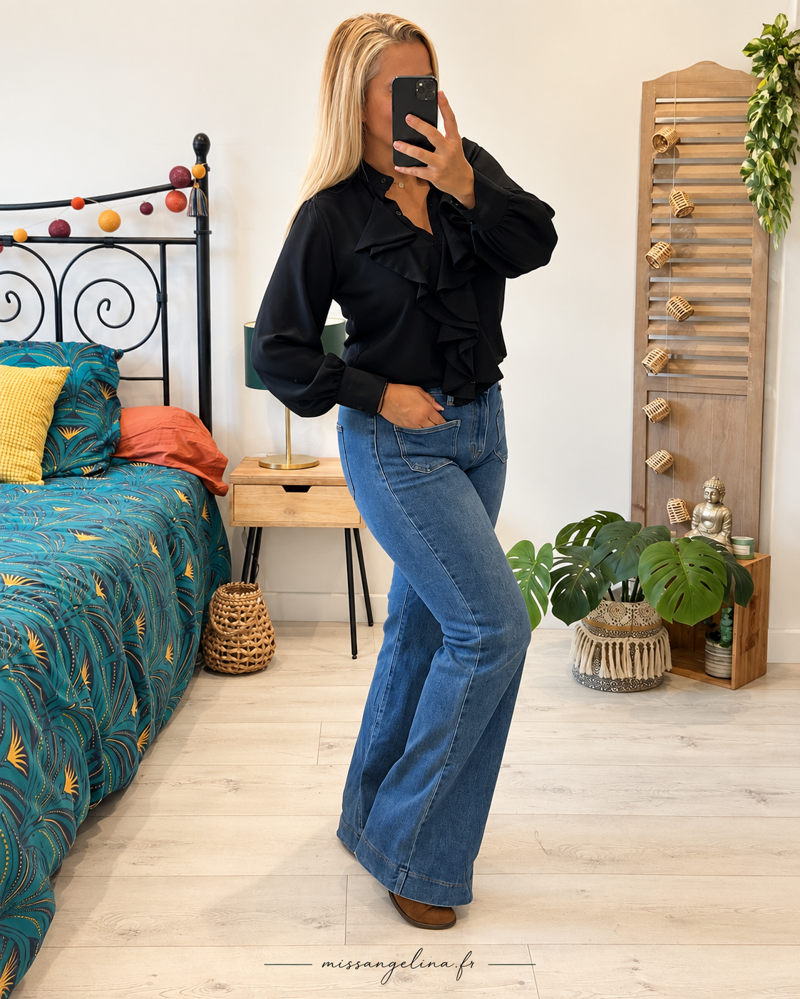 Chemise noire à volants – Taille unique