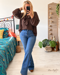 Blouse oversize chocolat à nœud – Taille unique