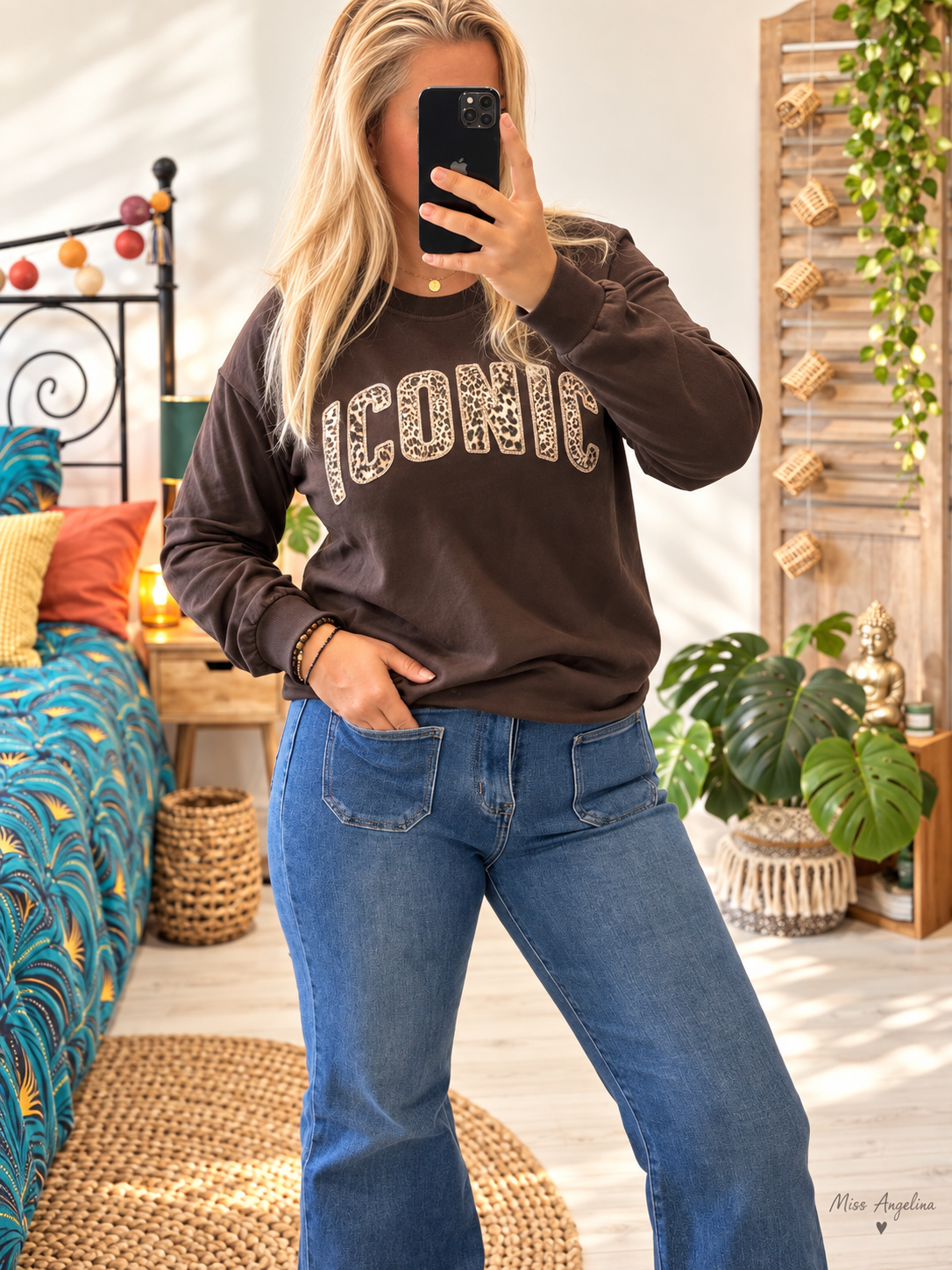 Sweat chocolat ICONIC  léopard  – Taille unique