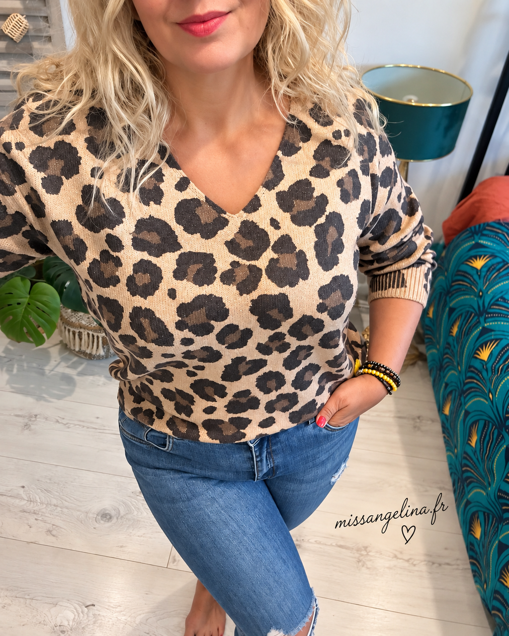 pull loose col V a motif léopard