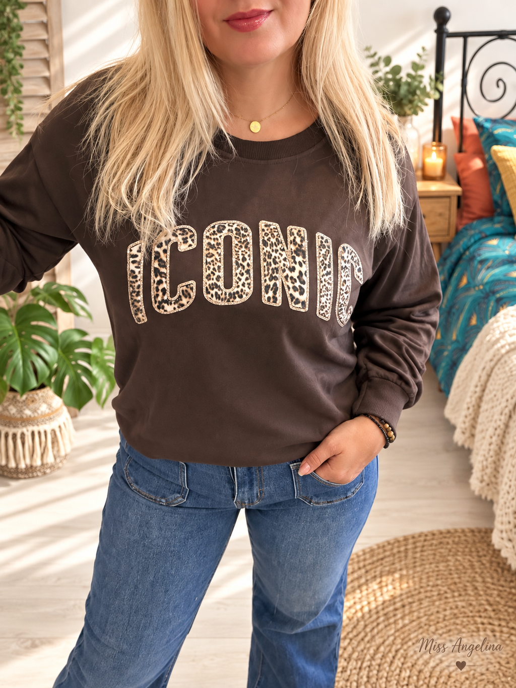 Sweat chocolat ICONIC  léopard  – Taille unique
